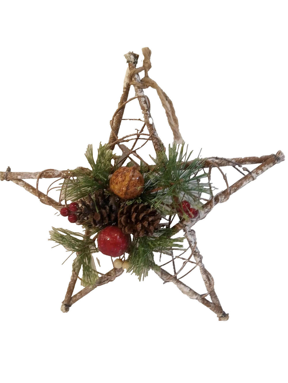 Rustic 5 Point Star Shaped Farmhouse Wreath Pinecones Berries Apple Walnut